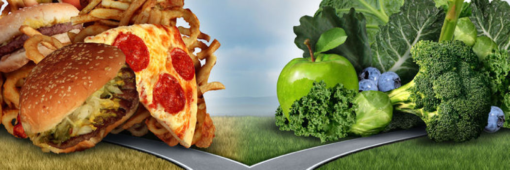 A person choosing between healthy and unhealthy foods