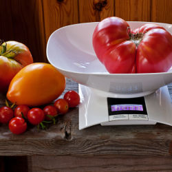 healthy food being measured on a scale